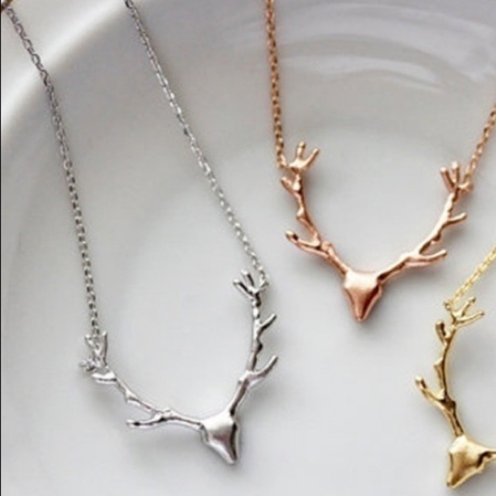Silver or rose gold color deer antler necklace